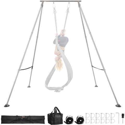 VEVOR Yoga Stand Frame Swing Stand met max. 140,6 kg draagvermogen, optrekstandaard met driehoekige structuur, aerial silk stand met in hoogte verstelbare poten van aluminium frame, Aerial Yoga