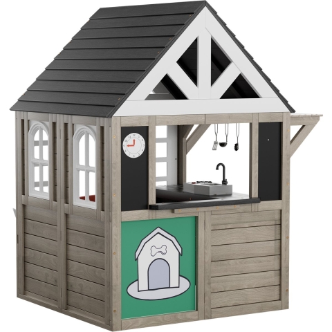 VEVOR Houten Speelhuis Kinderspeelhuis, Tuinhuis voor Kinderen vanaf 2 Jaar, Tuinspeelhut, Speelhuis van Cederhout in Landelijke Stijl met Deur, Raam, Bloempothouder, Grill, Kachel en Spoelbak