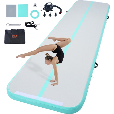 VEVOR Gymnastiek Luchtmat 10 cm Dik Opblaasbare Gymnastiek Tumbling Mat, Tumblingbaan met Elektrische Pomp, Trainingsmatten voor Thuisgebruik/Gym/Yoga/Cheerleading/Strand/Parkgroen