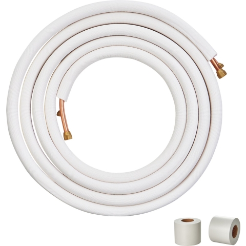 VEVOR 25FT Mini Split-leidingset, koperen leidingen met een buitendiameter van 3/8" en 5/8" met drievoudige isolatielaag, voor mini-split-airconditioners, koelmiddel- of warmtepompunits en HVAC met spoel