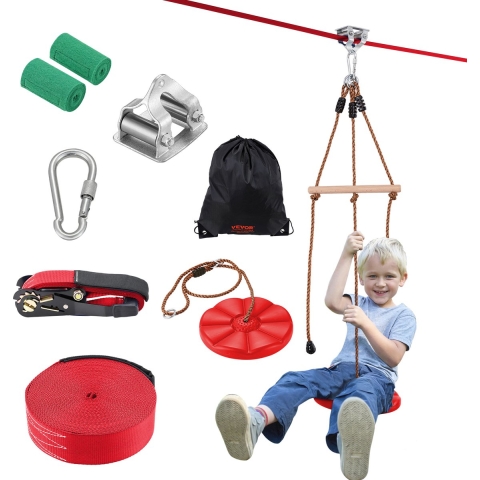 VEVOR Zipline-set voor kinderen en volwassenen, 20m zipline-sets tot 150 kg, ziplines voor in de tuin, speeltuinentertainment met zipline, nylon veiligheidsharnas en accessoireset