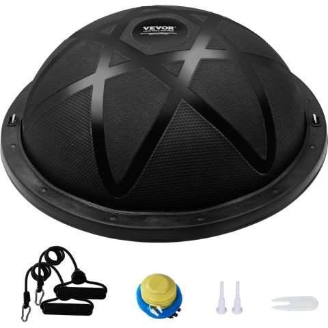 VEVOR Halve oefenbaltrainer, 23-inch balansbaltrainer, stabiliteitsbal met een capaciteit van 660 lbs, yogabal met weerstandsbanden en pomp, krachttrainingsbal voor thuisgym, full body workout, zwart