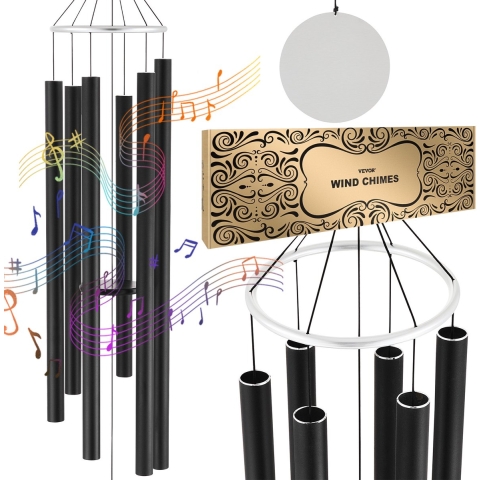 VEVOR Buitenwindgong, 66 inch Diepe Toon Windgong met 6 Buizen, Unieke Grote Windgong ter Herdenking van een Jubileum, Geweldige Buitendecoratie voor Uw Terras, Veranda, Tuin en Achtertuin, Zwart