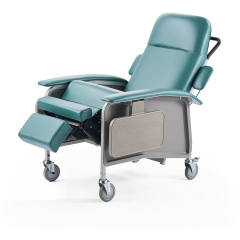 VEVOR Medische Relaxstoel, Geri-stoel met 4 standen, Patiëntenstoel met 4 wielen, zacht gevoerde zitting en 2 dienbladen voor ziekenhuis, verpleeghuis, geriatrische thuiszorg