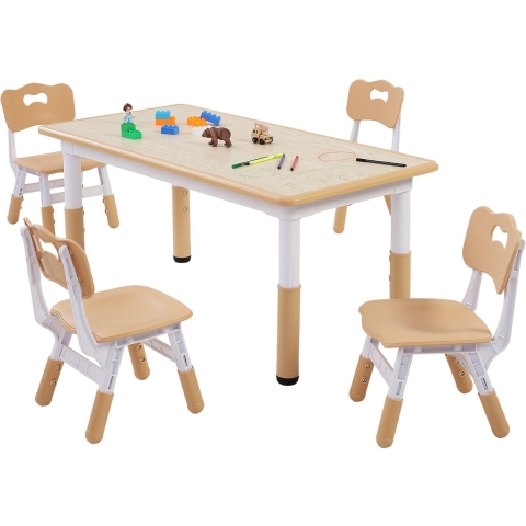VEVOR Kinderzitgroep, kindertafel, 4 kinderstoelen, 1 tafel, kinderzitgroep van PP, kindertafelset, verstelbaar 48,2-57,2 cm / 27-31 cm voor kinderen, meisjes, speelkamer, stabiele kindermeubelset