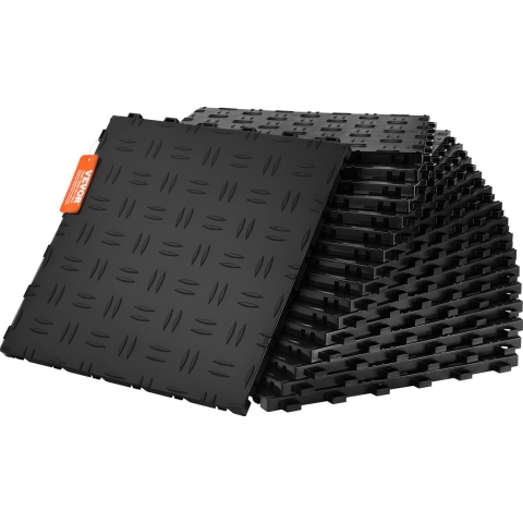 VEVOR Garagevloerbeslag, 305 x 305 x 13,4 mm, 25-delige industriële vloerset, antislip dubbelzijdige getextureerde garagevloer, voor garages, kelders, reparatiewerkplaatsen, zwart