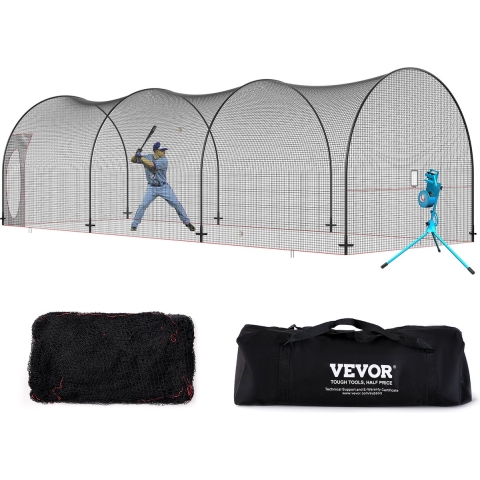 VEVOR Honkbal Kooi Net met Frame en Net 10 x 3,6 x 3 m, Honkbal Kooi Net voor Slaan en Setten, Honkbal Net, Slagkooi voor Jeugd of Volwassenen Zwart Achtertuin