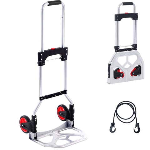 VEVOR Opvouwbare steekwagen 80 kg Transportwagen gemaakt van aluminiumlegering en kunststof Stapelwagen met verstelbare handgreep 715-930 mm Opvouwbare trolley inclusief bindtouw Compact formaat voor opslag