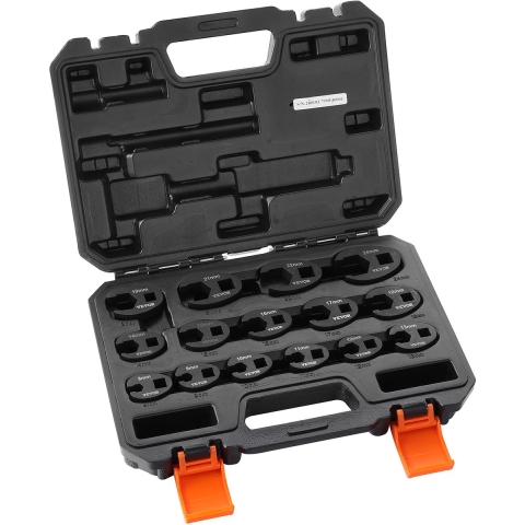 VEVOR Crowfoot-sleutelset, 1/2" en 3/8" aandrijving, 15-delige Crowfoot-sleutelset met PP-opbergkoffer, metrisch 8-24 mm, CRMO-staal en mangaanfosfaatafwerking, voor mechanisch onderhoud of reparaties
