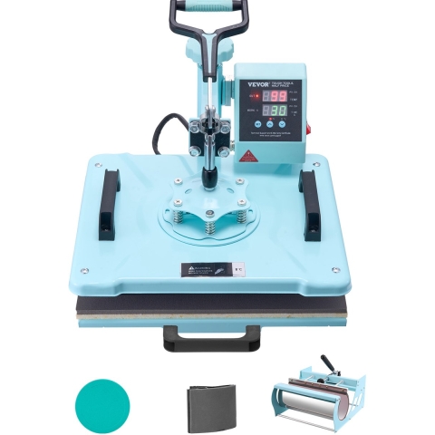 VEVOR Heat Press, 12 x 15 inch, 5-in-1 warmteoverdrachtsmachine met 30 oz Tumbler Press, 360° wegzwenkbare T-shirtpers, digitale precisieregeling, voor T-shirts/mokken/hoeden/borden, groen
