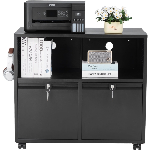 VEVOR archiefkast met 2 laden, zijrolcontainer met slot en verstelbare hangstangen, brede opbergkast voor kantoorbenodigdheden, printerdocumenten (zwart)
