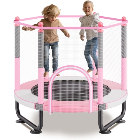 VEVOR Kindertrampoline Buitentrampoline Mini Leisure Trampoline 1545 mm voor peuters met veiligheidsnet en basketbalring, verjaardagscadeau Kerstspeelgoed voor kinderen vanaf 3 jaar Roze