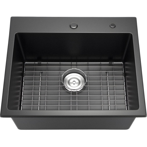 VEVOR Granieten Keuken Spoelbak (635 x 559 x 254 mm) voor Opbouwmontage, Inbouw Spoelbak in Landelijke Stijl met Accessoires, Huishoudelijke Spoelbak voor Campers, Voorbereidingskeukens, Bars, Zwart