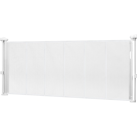 VEVOR Intrekbaar babyhekje (max. 180 cm breed x 87 cm hoog), intrekbaar hek voor kinderen of huisdieren, gaasmateriaal, deurstophekje voor binnentrappen, deuren, gangen, speelkamers, wit