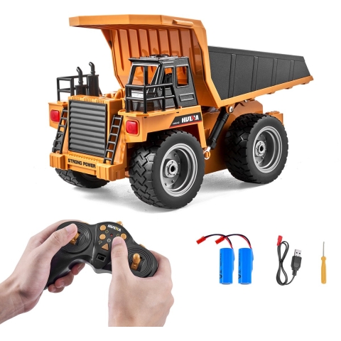 VEVOR RC Dump Truck Speelgoed, 9-kanaals 1:18 Schaal Afstandsbediening Dump Truck, RC Bouwvoertuig Speelgoedvrachtwagen met Metalen Bed en Licht, 2 Oplaadbare Batterijen voor Peuters, Jongens en Meisjes vanaf 8 Jaar