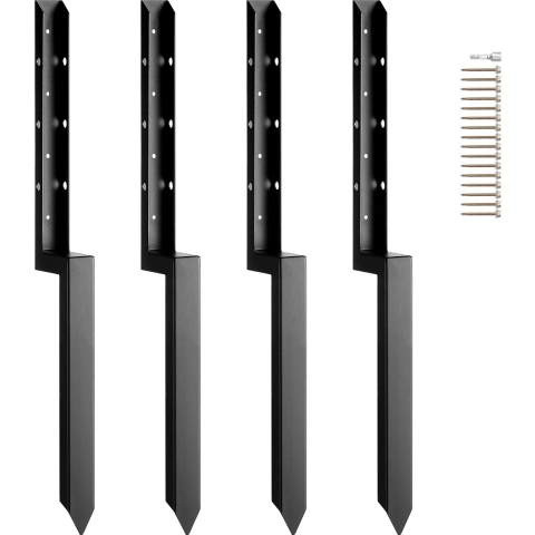 VEVOR Hekpaalanker reparatieset, 4-pack, binnendiameter 51 x 51 mm, robuuste stalen hekpaalsteunen, ankerpunt voor het repareren van scheve, gebroken houten hekpalen