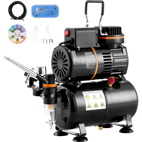 VEVOR Airbrush Kit, Dual-Fan Air Tank Compressor System Set met 3,5L Air Storage Tank, Airbrush Kit met 0,3mm Tip Airbrush, Houder, Kleurenmengwiel, Reinigingsborstelset, Art Nail Cookie