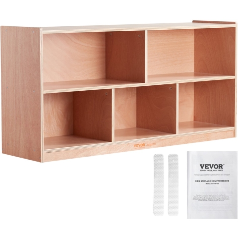 VEVOR Mobiele opbergkast met planken, kubusvormig opbergrek met 5 compartimenten, opbergkast met 2 planken, klasmeubilair voor thuis, kinderopvang, kleuterschool, natuurlijk