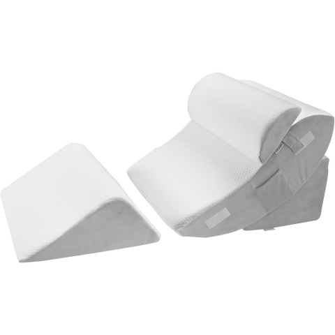 VEVOR orthopedisch wigkussen voor in bed, 4-delig, ondersteuning voor benen, nek en schouders, kussen voor na een operatie tegen rugpijn, brandend maagzuur, verlichting van snurken, rechtop zitten in bed, wit/grijs