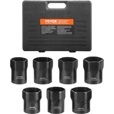 VEVOR Wiellagerborgmoersleutelset 12,7 mm aandrijving, 7-delige SAE & metrische 6-punts doppen met opbergkoffer, voor het verwijderen en monteren van wiellagerborgmoeren