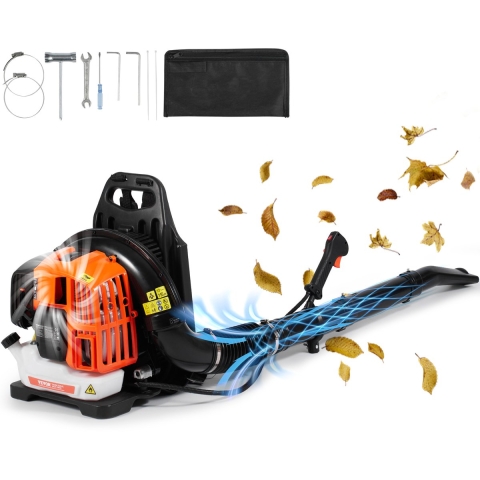 VEVOR Rugzakbladblazer, 52CC 2-takt benzinebladblazer met 1,37L brandstoftank, 480CFM luchtvolume, 175MPH snelheid, ideaal voor gazononderhoud, bladruimen en sneeuwruimen