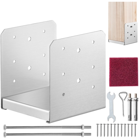 VEVOR schroefhuls 149 x 143 x 160 mm U-paaldrager van roestvrij staal met spuitcoating Paalschoen met een 23 mm dikke afdekplaat Paal Ideaal voor pergola's Verandaleuningen