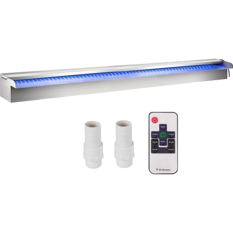 VEVOR Zwembadwaterval Spiller, 90 x 11,5 x 8 cm, RVS zwembadwaterornament met kleurrijke LED-strip, slangaansluiting, afstandsbediening, corrosiebestendige fontein voor vijverzwembad