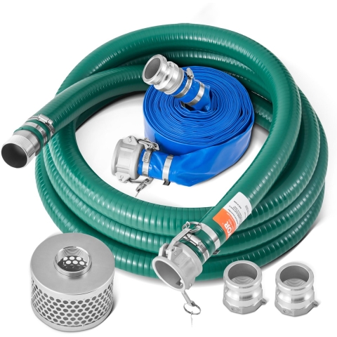 VEVOR zuigslangset, met 50,8 mm x 15,24 m blauwe terugspoelslang, 6,1 m groene zuigslang en stalen zeef met ronde opening, camlocks, klemmen, nok- en groefadapter, voor diverse doeleinden