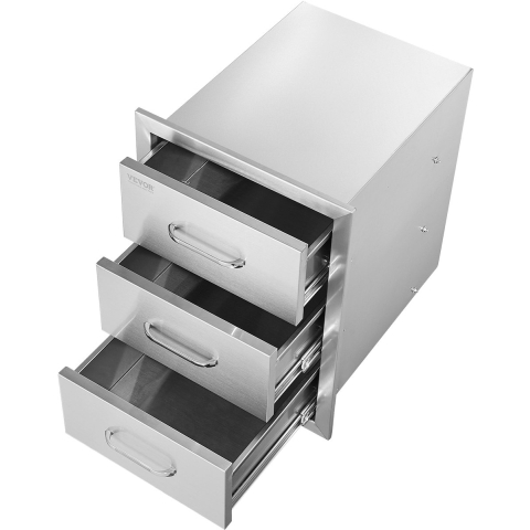 VEVOR buitenkeukenlades, inbouwlades voor de grill met drievoudige toegang en roestvrijstalen handgreep, lades voor grill-eilanden voor buitenkeukens of terrassen met grill-eilanden, 400 x 450 x 450 mm