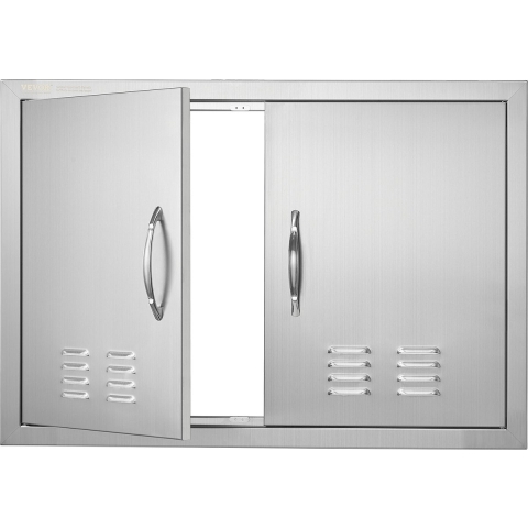 VEVOR Grilltoegangsdeur, 762 x 533 mm, dubbele buitenkeukendeur, vlak gemonteerde roestvrijstalen deur, verticale wanddeur met handgrepen en ventilatieopeningen, voor grill-eiland, grillstation, buitenkast