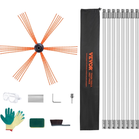 VEVOR Kachelpijpborstel 8 m Schoorsteenborstels inclusief 8 stangen Haardborstel Haardborstel Nylon schoorsteenborstel Veegbezem Kachelpijpreiniger Roetbezem Borstel voor schoorsteenkachelpijpen