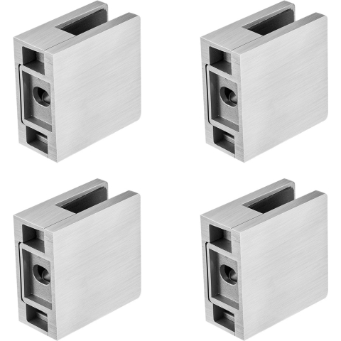 VEVOR Glasklem, 4-pack vierkante glazen balustradebeugel voor 0,31"-0,47" gehard glas, 304 roestvrijstalen glasmontageklem, glazen plankbeugel voor balkon, tuin, zwembad, trap, zilver