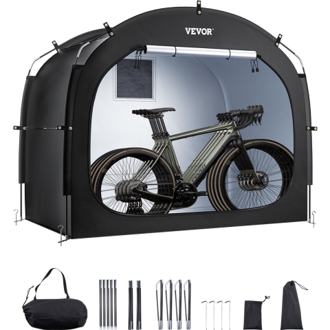 VEVOR Fietstent, 4 tot 5 fietsen, ruime fietsenstalling met geventileerd raam, eenvoudig te installeren fietsenstalling met zeer sterke glasvezel en dubbele ritsen, 226x151x197 cm