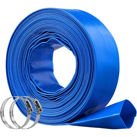 VEVOR Backwash-slang, 2 inch x 50 voet, robuuste platte PVC-zwembadafvoerslang met klemmen, weerbestendig en bestand tegen barsten, compatibel met pompen, zandfilters, voor het lozen van afvalwater uit zwembaden,