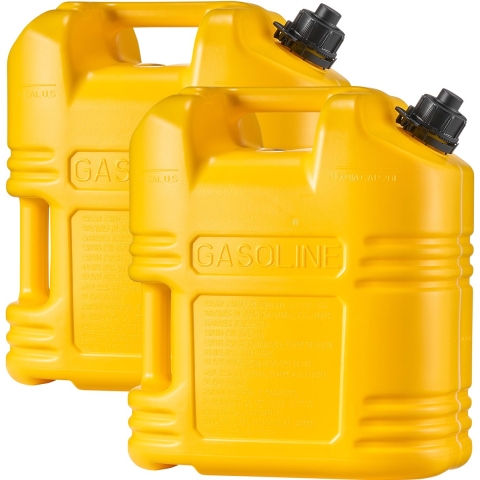 VEVOR Brandstoftank 2-pack 19 L, Benzinetank met schenktuit en transparante schaalverdeling, max. debiet 15 l/min, Vloeistofcontainer voor de meeste auto's, motoren, SUV's, ATV's en UTV's, Geel