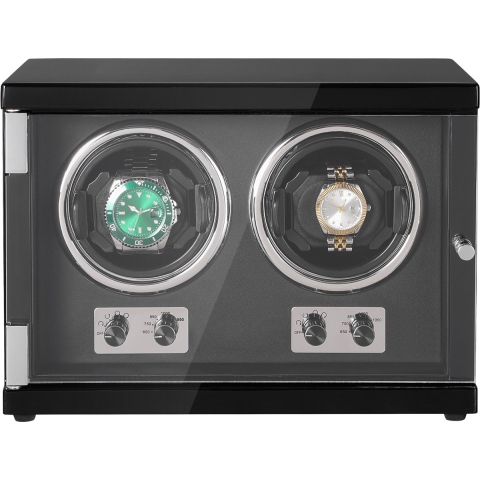 VEVOR Watch Winder, Automatische Watch Winder, Watch Winder voor Automatische Horloges, Automatische Watch Winder met Ruimte voor 2 Horloges, LED Verlichting, Verstelbare Bandlengte 150-207 mm