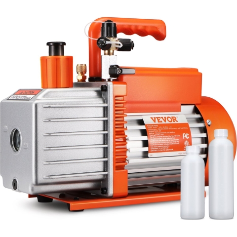 VEVOR 2-traps roterende schoepenvacuümpomp, 1/2 pk, 5 CFM, ontworpen voor HVAC-onderhoud, koelconservering en harsontgassing, met 1/4-inch SAE, 3/8-inch SAE en 1/2-inch ACME-bladinlaten