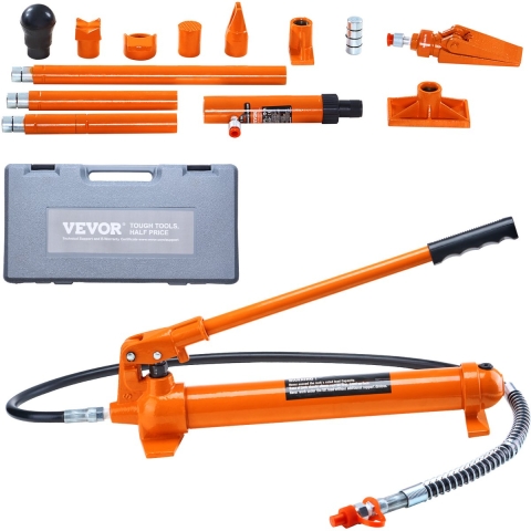 VEVOR hydraulische krikset, draagbare hydraulische krik 10 ton met 1,4 m olieslang, carrosseriereparatieset met opbergkoffer voor autoreparatie, vrachtwagen, boerderij, oranje