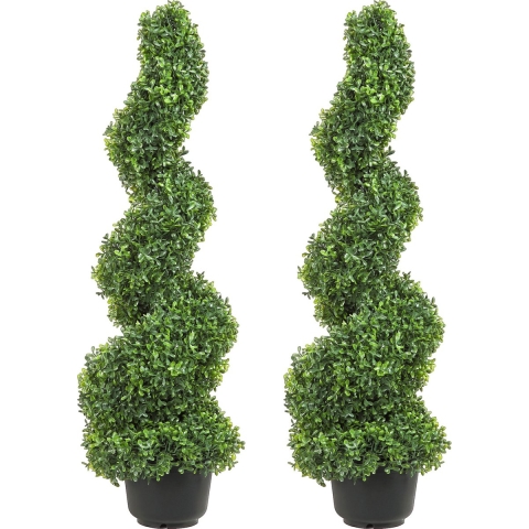 VEVOR 2 stuks kunstmatige buxus torenvormige spiraalvormige kunstplant, 122 cm hoog, decoratieve plant, groene kunststof plant van PE, ijzeren topiaryplanten inclusief 10 stuks vervangende bladeren
