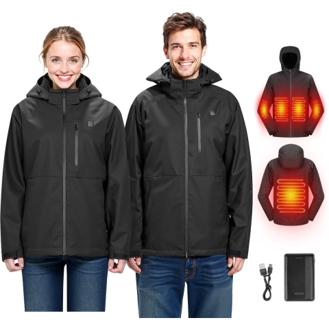 VEVOR Verwarmde Jas voor Heren met 7,4V Batterij, Elektrische Softshell Verwarmde Jas, Winddichte Verwarmde Jas, Lichtgewicht Buitenkleding met 5 Verwarmingszones en 3 Warmtestanden, Machinewasbaar, Maat S