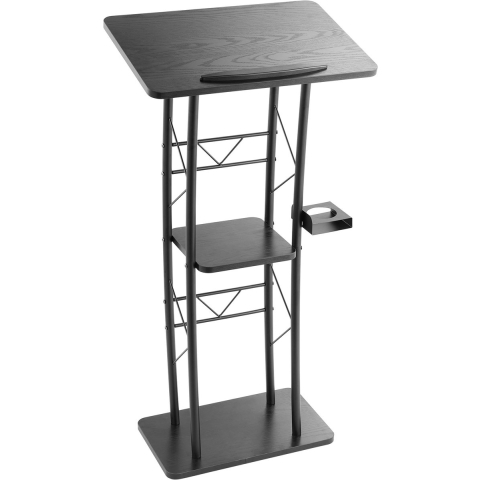 VEVOR Lessenaarstandaard Metalen Lessenaar (118 cm hoog), gebogen staande lessenaar met breed leesoppervlak en open opbergvak en bekerhouder, voor klaslokalen, bruiloften, conferenties en toespraken