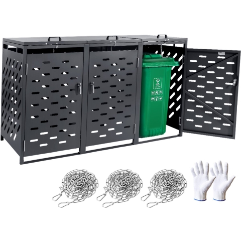 VEVOR Afvalbakbox, 3 x 240L Afvalbakhuis, Afvalbakdeksel, Afsluitbare Afvalbakopslag, voor Afvalbak, Tuin, Achtertuin en Terras