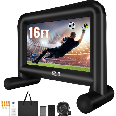 VEVOR Opblaasbaar projectiescherm van PVC 254 cm 1080P, 4K, 3D, HDR Buiten Binnen Draagbaar projectiescherm Filmscherm 16: 9 voor thuisbioscoop, tuin, camping, vrijetijdsevenementen etc.