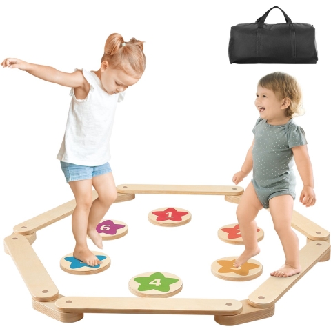 VEVOR Balance Beam Stepping Stones, 6-pack houten balance boards voor peuters, Montessori speelgoed voor kinderen van 2-6 jaar, bevordert coördinatie en grove motoriek, indoor en outdoor gymnastiekparcours, cadeau voor meisjes en jongens