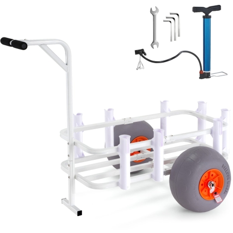 VEVOR Viskar Aluminium Transportkar met 2 PU Wielen Transportkar Vissen 1310x820x875mm Viskar Draagvermogen 136kg Viskar Steekwagen Strandkar Strandkar