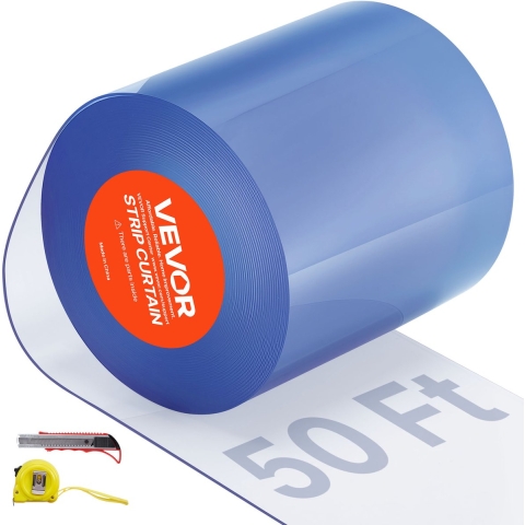 VEVOR strokengordijn, 15,2 m lang x 20,3 cm breed x 0,2 cm dik, transparant glad PVC strokengordijn, grote rol, kunststof deurstrip voor supermarktdeuren, garages, magazijnen, schuren en stallen.