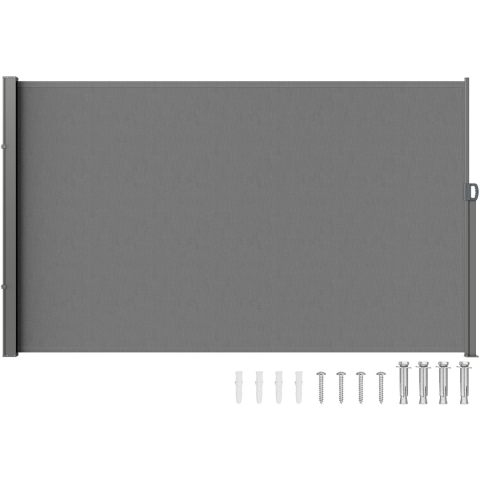 VEVOR Zijluifel 180 x 350 cm Zijwandluifel Gemaakt van 180 g/m² polyesterweefsel met PU-coating Luifel Uitschuifbare handgreep met veermechanisme Privacyscherm voor balkons Binnenplaatsen Grijs