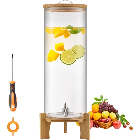 VEVOR Drankdispenser (1 x 13 L) voor Feesten Sapdispenser (gemaakt van glas) met Houten Standaard & Kraanwaterdispenser voor Restaurants Feesten, Limonade IJsthee Zelfgemaakte Drankdispenser
