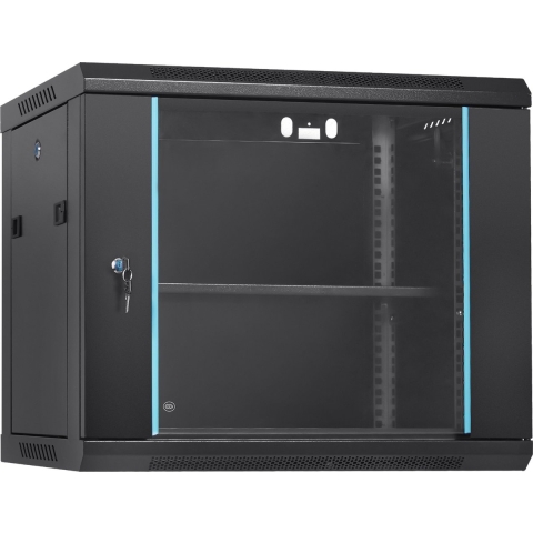 VEVOR 9U wandgemonteerde netwerkserverkast 60x45x50cm, 15,5"/39 cm diepe serverkastbehuizing ca. 200 lbs. Op de vloer gemonteerde laadcapaciteit, met afsluitbare glazen zijpanelen, voor IT-apparatuur, A/V-apparatuur