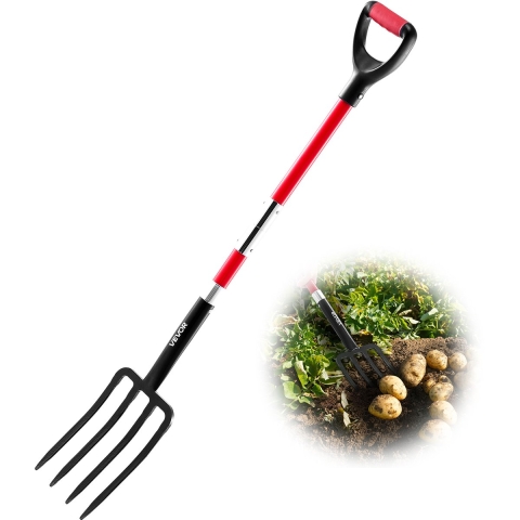 VEVOR mestvork, 4-punts hooivork met glasvezel handvat, 1150 mm mestvork, Y-handvat mestvork, gesmede stalen spitvork voor hooi, aardappelcompostering, verplanten en beluchting